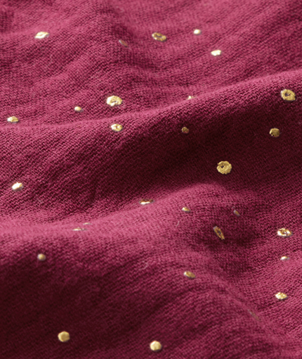 tissu double gaze de coton taches dorées éparses – rouge bordeaux/or